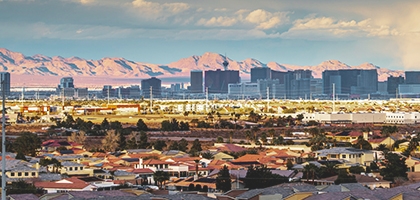 Las Vegas skyline and residential area.