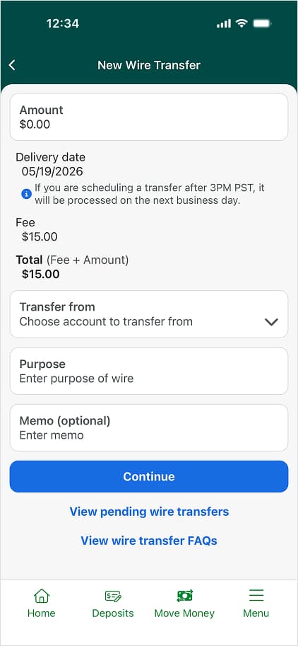 Mobile app wire transfer step 4.