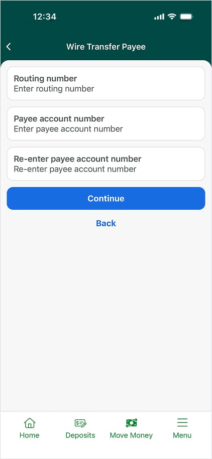 Mobile app wire transfer step 6.