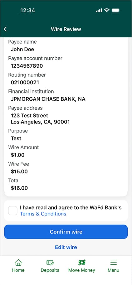 Mobile app wire transfer step 7.