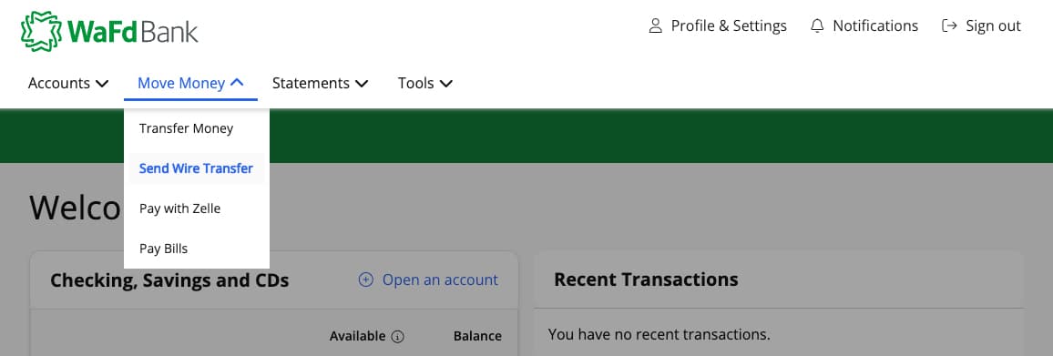 Online wire transfer step 2.