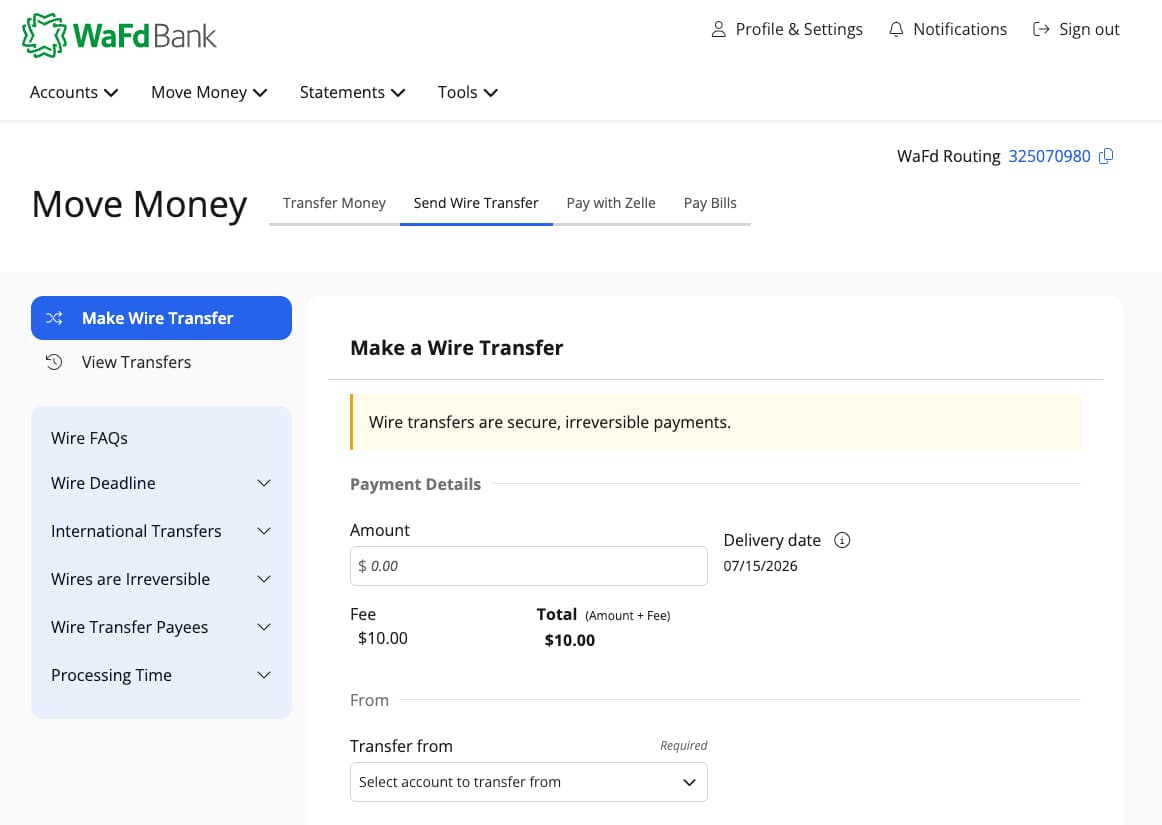 Online wire transfer steps 3 to 5.
