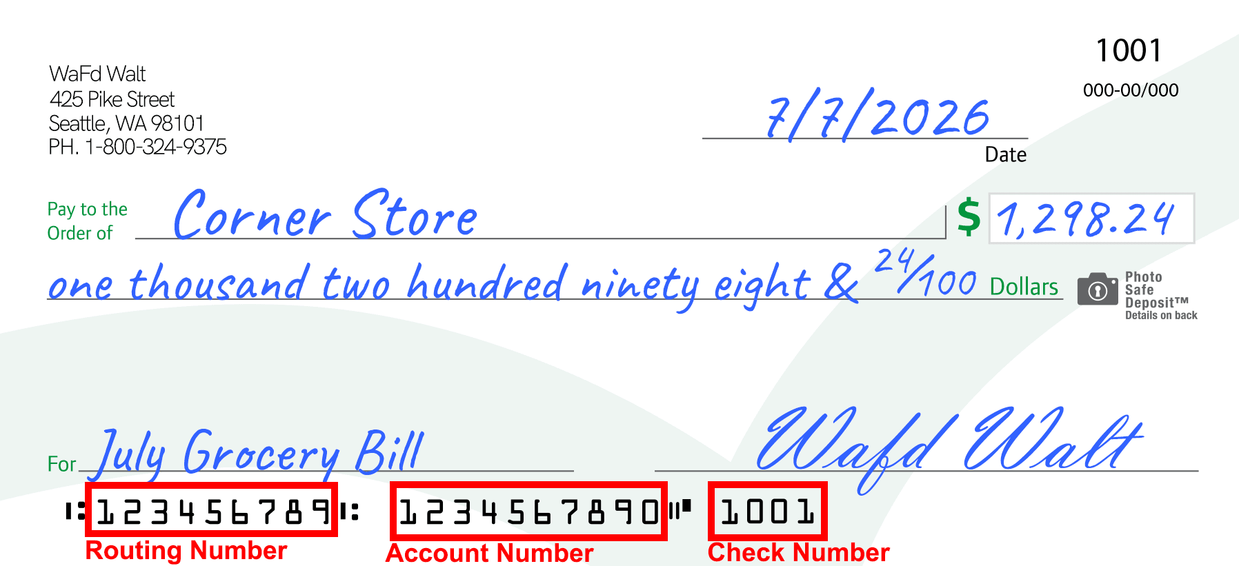 Image showing bottom numbers of a check highlighted.