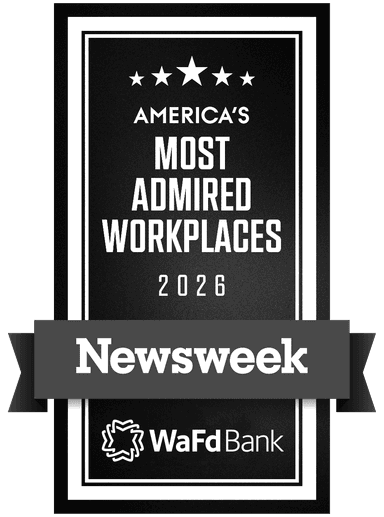 Ribbon award to WaFd Bank for America's Most Admired Workplaces 2026, by Newsweek.