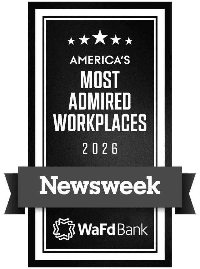 Ribbon award to WaFd Bank for America's Most Admired Workplaces 2026, by Newsweek.