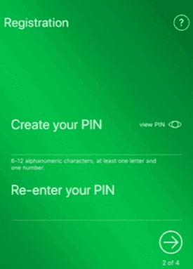 Treasury Express Mobile App create your pin screen.