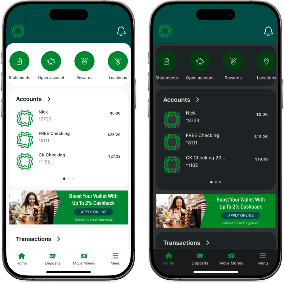 WaFd Bank Mobile App home screen.