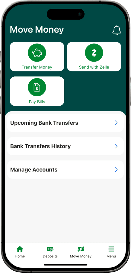 WaFd Bank mobile application Move Money screen.