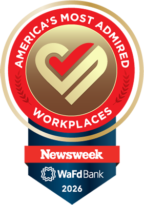 Ribbon award to WaFd Bank for America's Most Admired Workplaces 2026, by Newsweek.