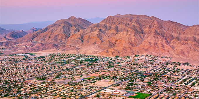 Las Vegas, Nevada, suburbs with Frenchman Mountain in the background.