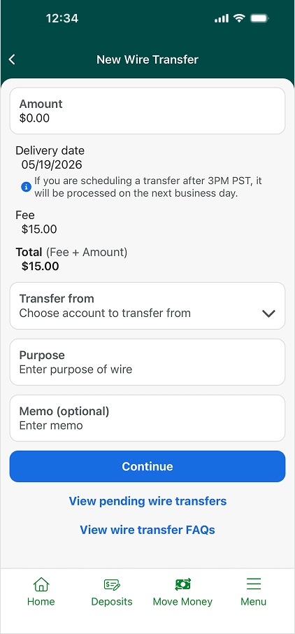 Mobile app wire transfer step 4.