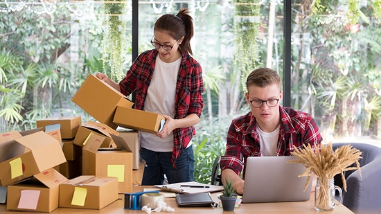 Compañeros de trabajo organizando dropshipping.