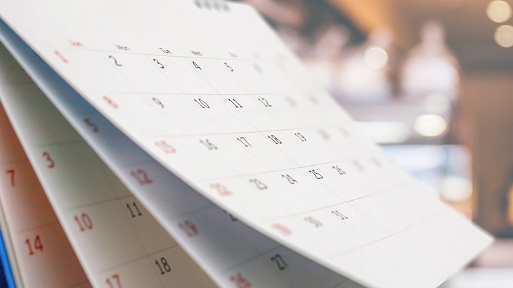 Calendar showing multiple months.