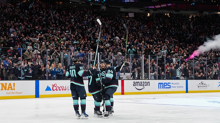 Seattle Kraken celebrating a goal.