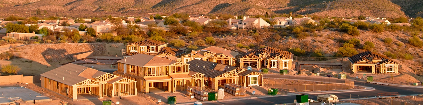 New home construction below the Santa Catalina Mountains in Arizona.