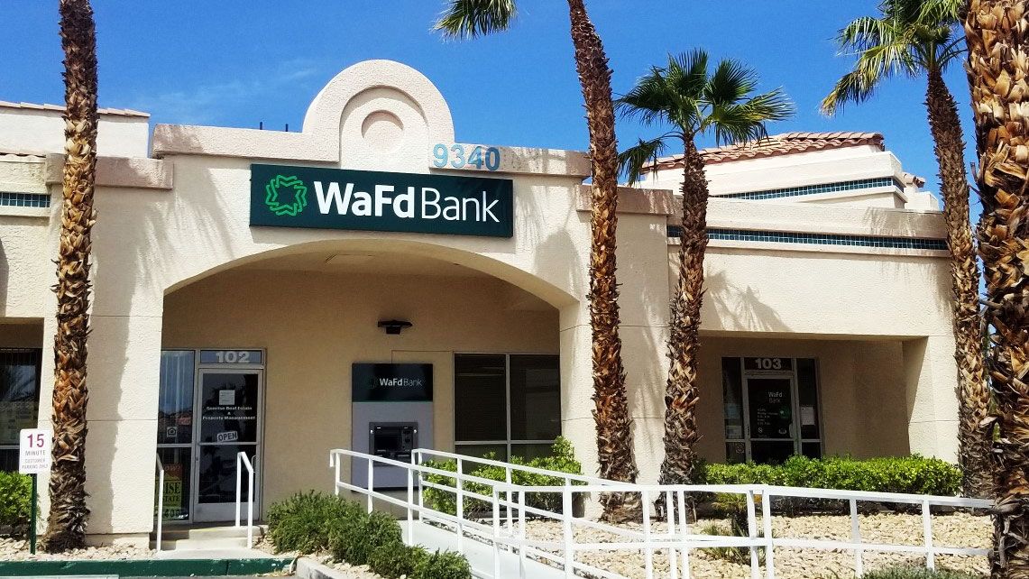 The local WaFd Bank branch building