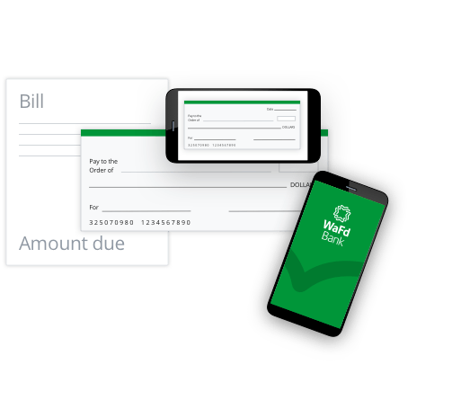 WaFd Bank mobile app screen and checks