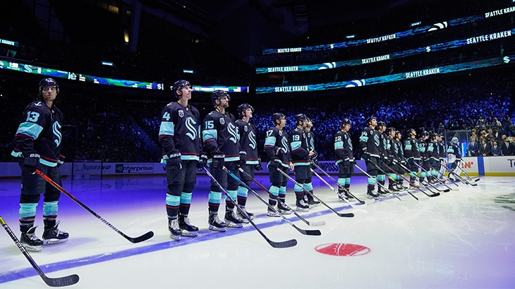 Seattle Kraken Players at Climate Pledge Arena.