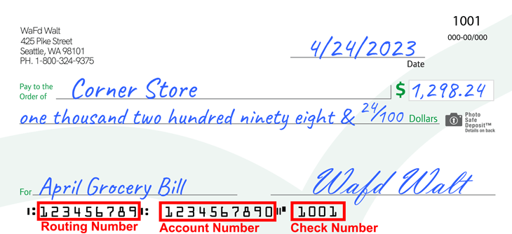 Image showing bottom numbers of a check highlighted