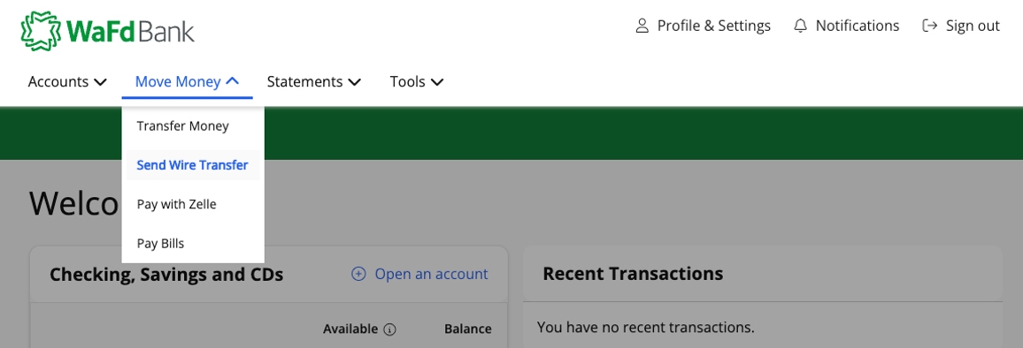 Online wire transfer step 2.