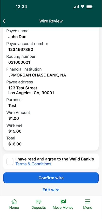 Mobile app wire transfer step 7.