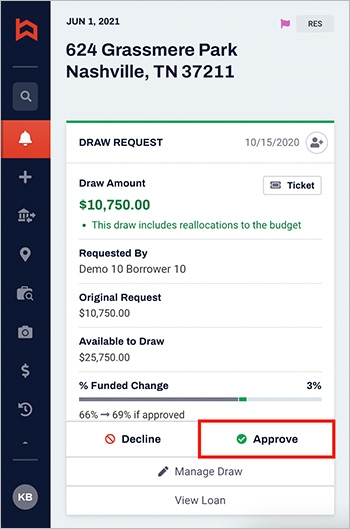 Step 1 in Built Construction Project - Lender reviews the draw request, approves, and disburses funds