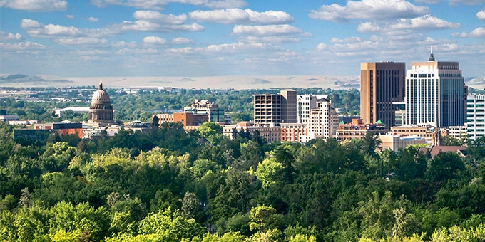 Boise, Idaho, with the Sawtooth Mountains in the background.
