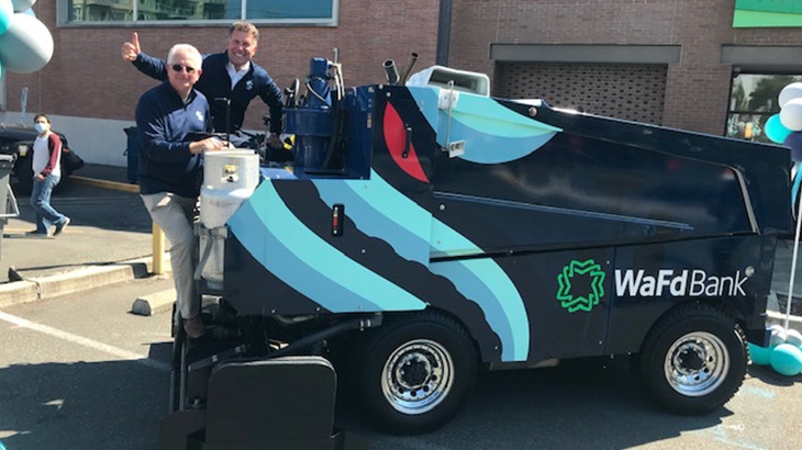 WaFd Bank branded Seattle Kraken Zamboni.