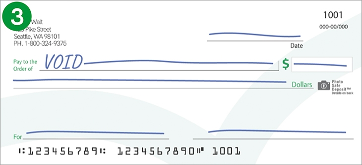 Illustration of check with Void written and all other sections crossed out.